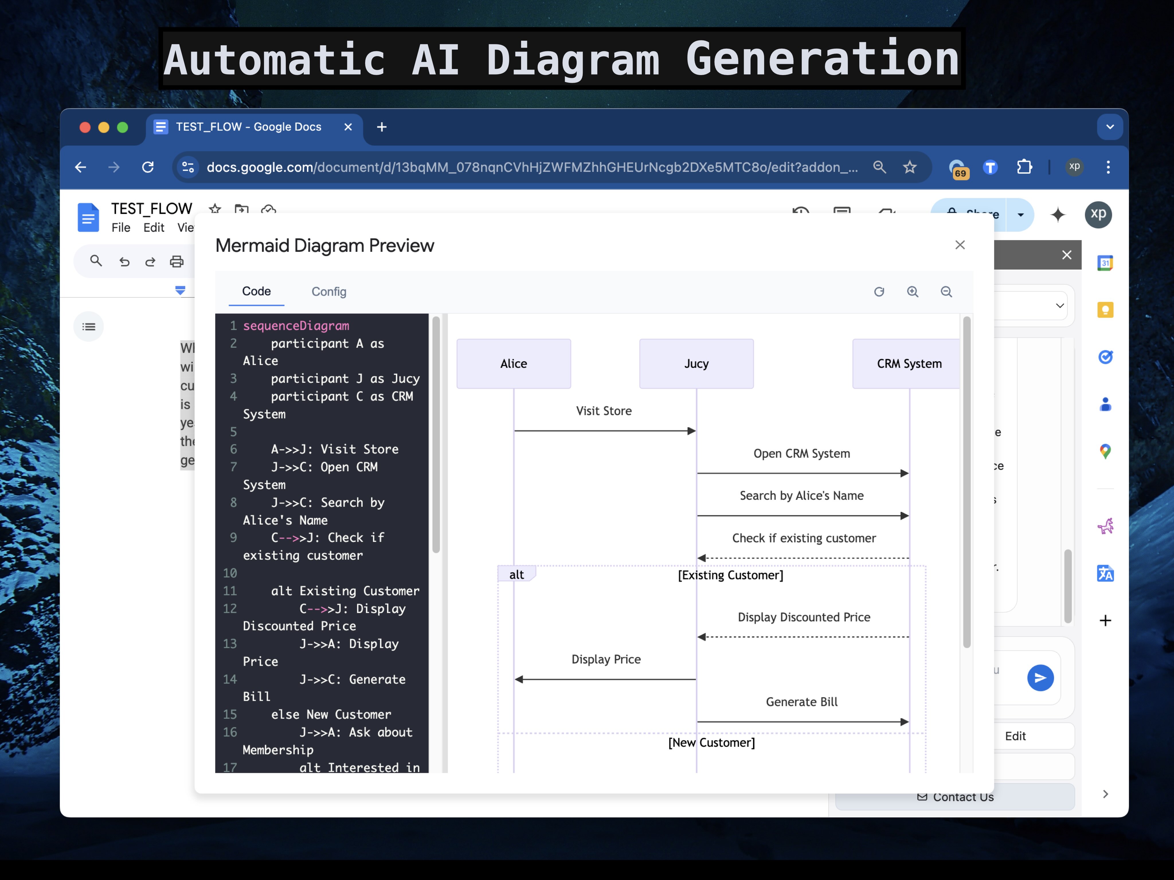 AI automatically generating a diagram from the selected text
